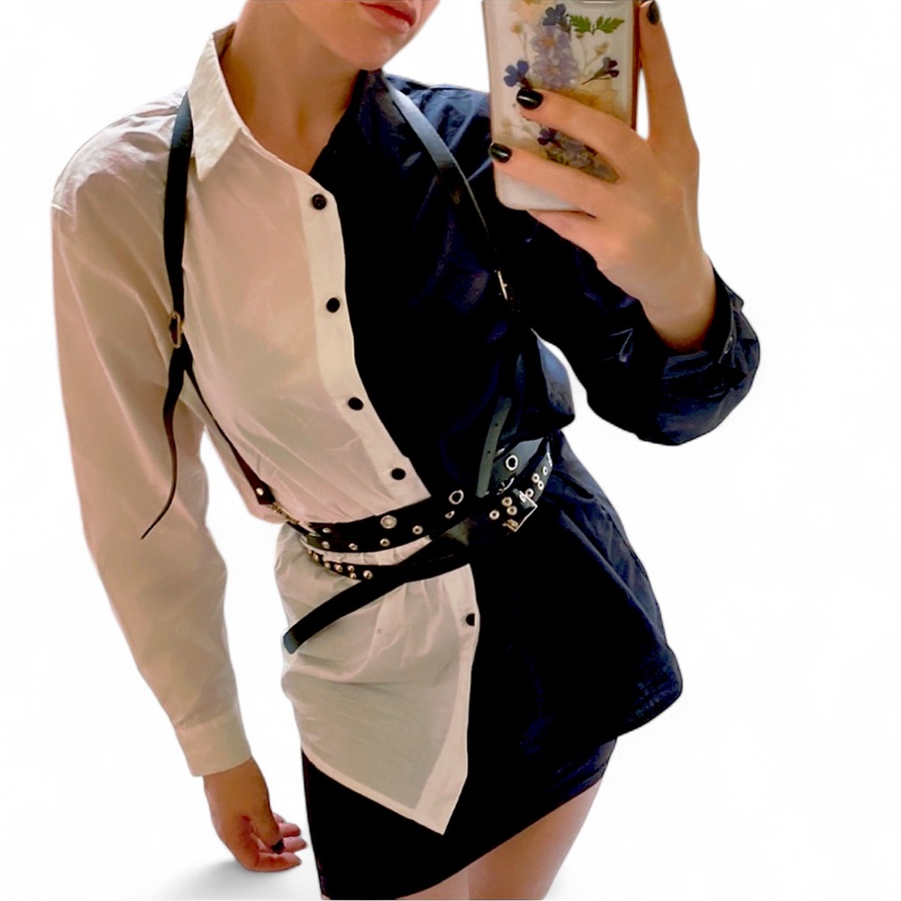 Shein • Contrasting Colorblock Split Button Up Bl… - image 1